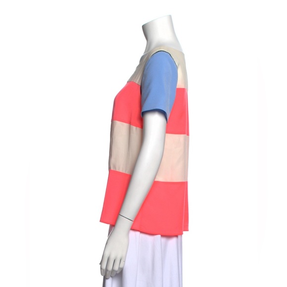 Sandro Striped Silk Tshirt Blouse | designer size 3 | blue, coral + cream stripe - Picture 5 of 7